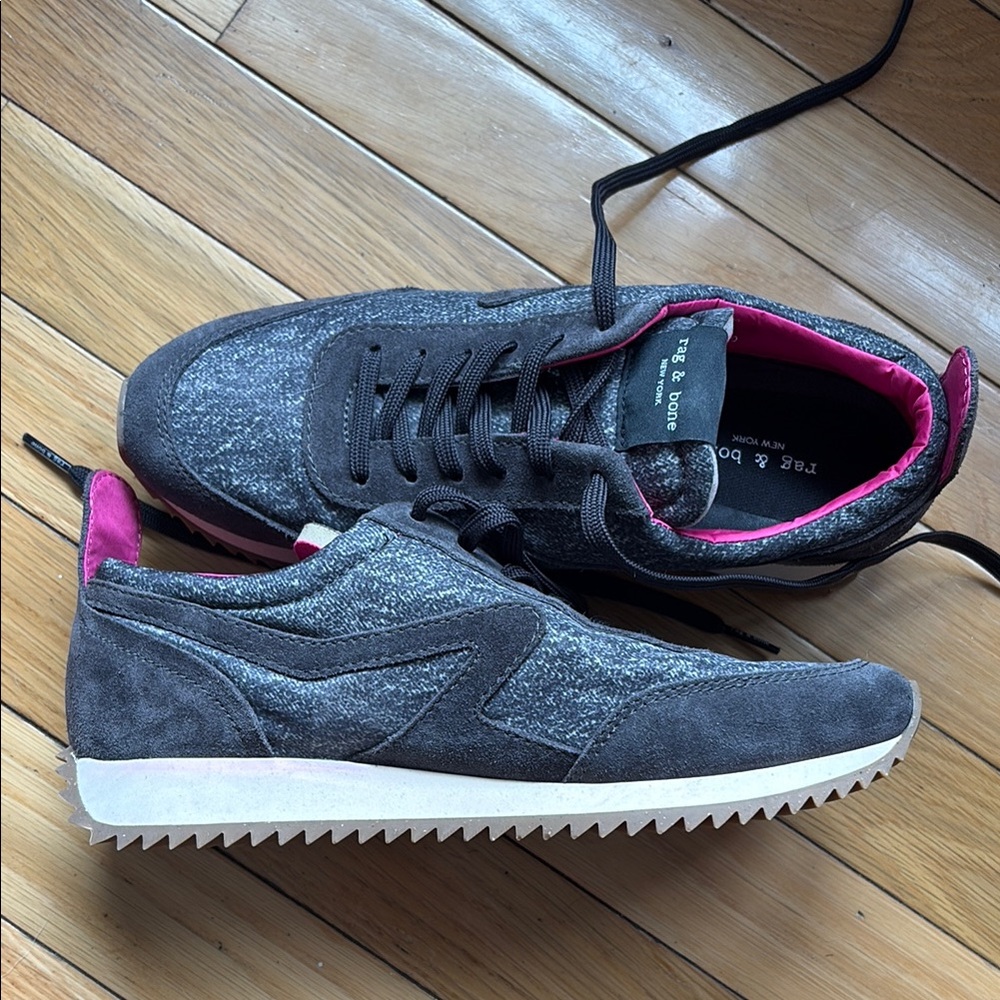 Rag & Bone Retro Runner Trainer In Grey Denim Size 37
